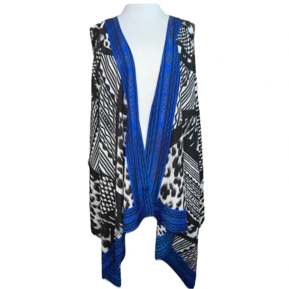 Chico’s Kimono Caftan Jacket Vest Cover Up Blue One Size L